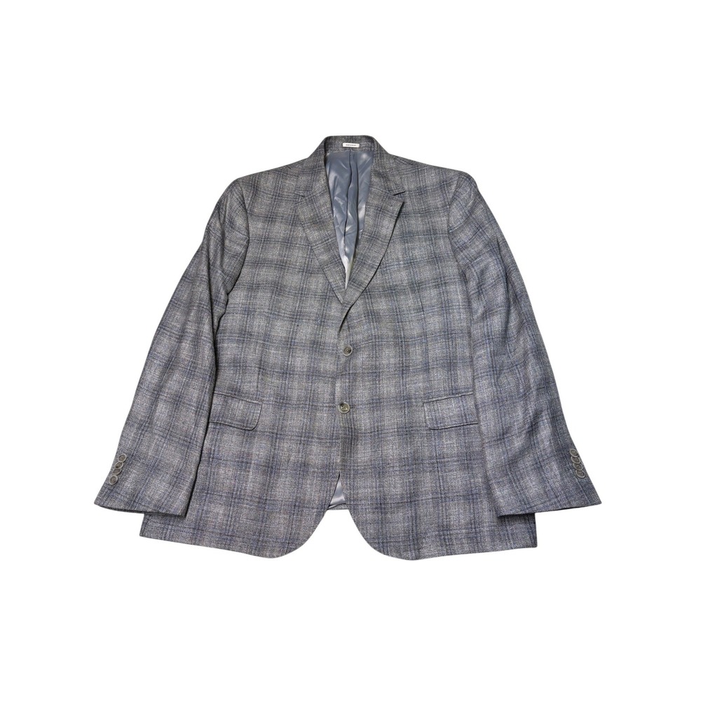 Joseph Abboud x Ethomas Heritage Mens 44R Sport Coat Grey Plaid Wool Silk Linen